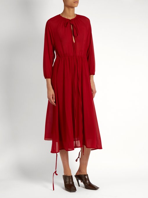 VETEMENTS Wrap-Skirt Stretch-Tulle Midi Dress in Red | ModeSens