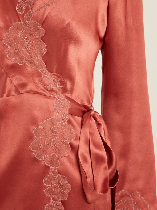 Lace-trimmed silk-satin robe展示图