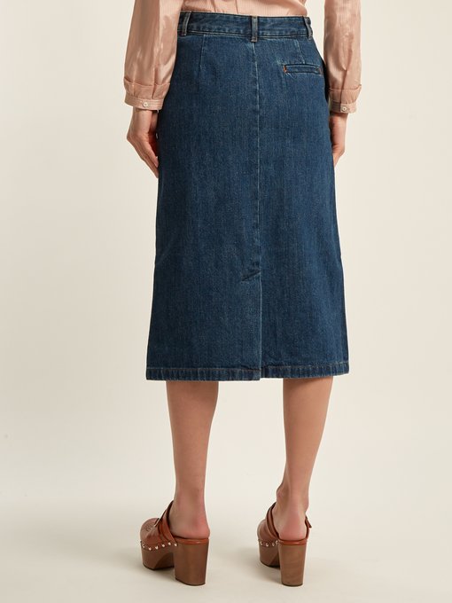 Constance high-rise denim midi skirt展示图