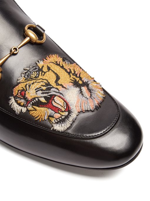 Princetown tiger-appliqué leather backless loafers展示图