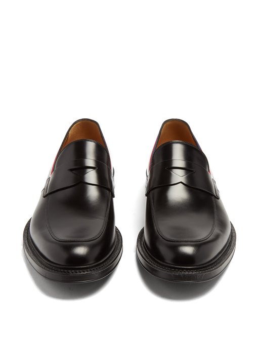 Beyond Web-striped embellished leather loafers展示图