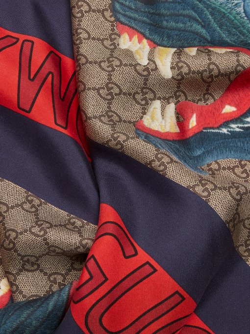 Wolf-print GG Supreme silk-twill scarf | Gucci | MATCHESFASHION US