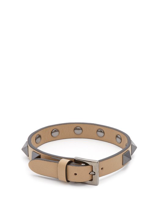 Rockstud-embellished leather bracelet展示图