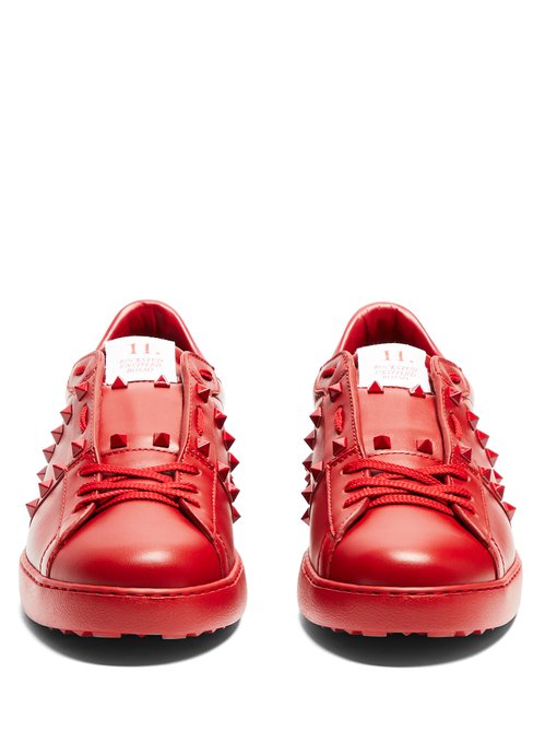Open Rockstud low-top leather trainers展示图