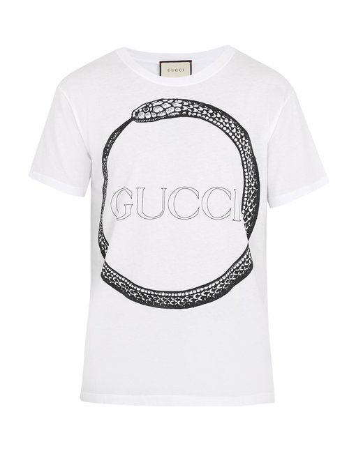 Snake and logo-print cotton T-shirt 