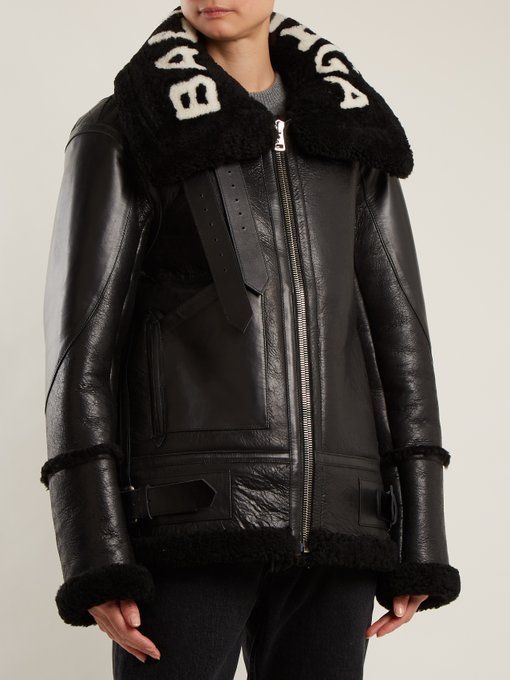 BALENCIAGA Le Bombardier Leather Jacket With Shearling in Eoir | ModeSens