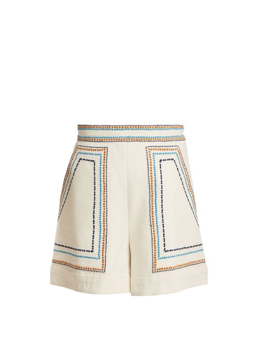 Talitha Embroidered high-rise cotton-twill shorts
