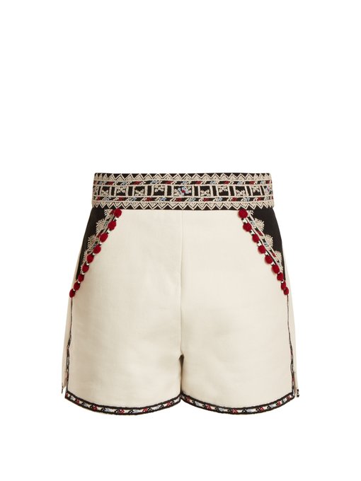 Talitha Embroidered high-rise cotton-twill shorts