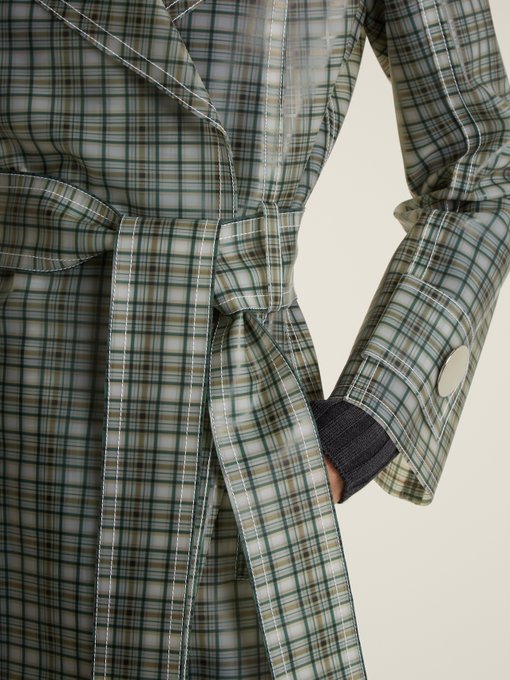 Tie-waist coated-tartan trench coat展示图