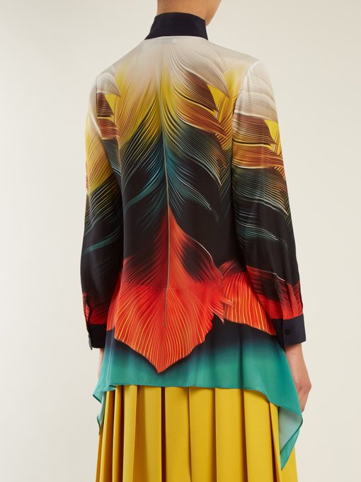 Hearts feather-print silk-crepe blouse展示图