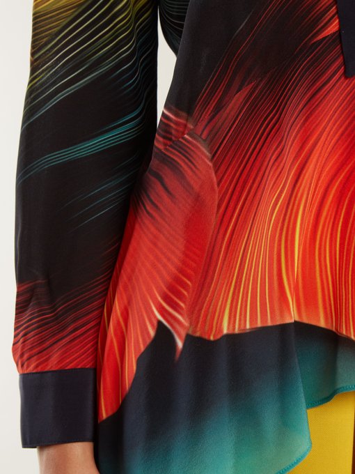 Hearts feather-print silk-crepe blouse展示图