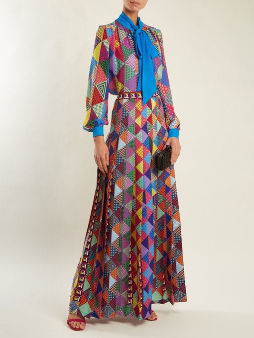 Veddar patchwork-print silk blouse展示图