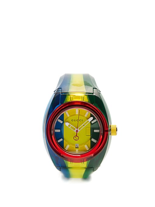 gucci striped rubber watch