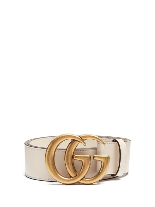GUCCI Leather Belt With Double G Buckle - White Leather | ModeSens