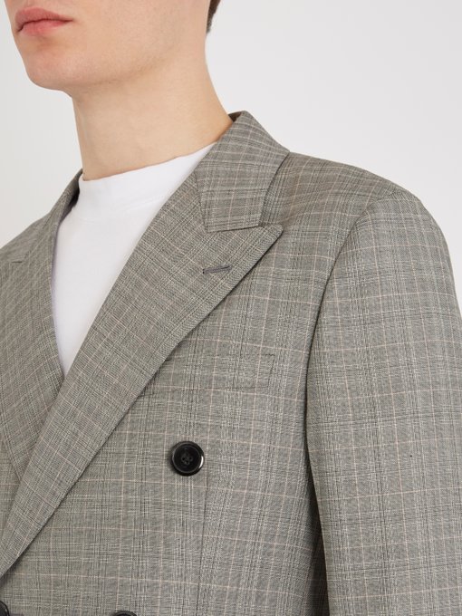 Double-breasted checked wool-blend blazer展示图