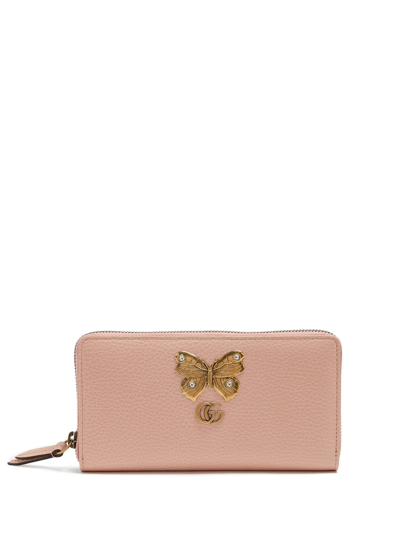 Butterfly-embellished leather wallet 