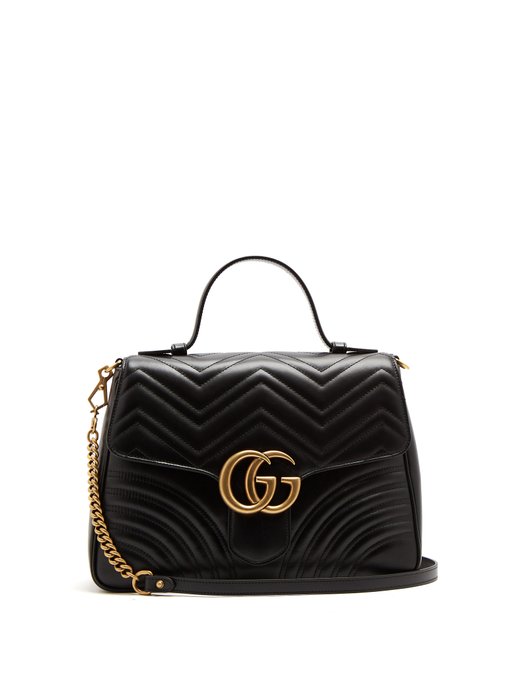 Gucci Gg Marmont Small Chevron Quilted Top-Handle Bag With Chain Strap, Black | ModeSens
