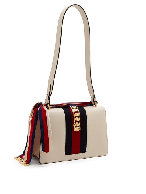 GUCCI Sylvie Small Chain-Embellished Leather Shoulder Bag in Off-White ...