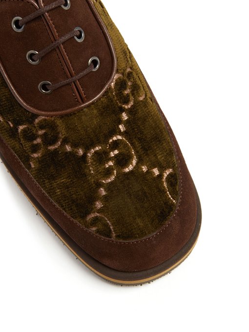 Thompson logo-jacquard velvet derby shoes展示图