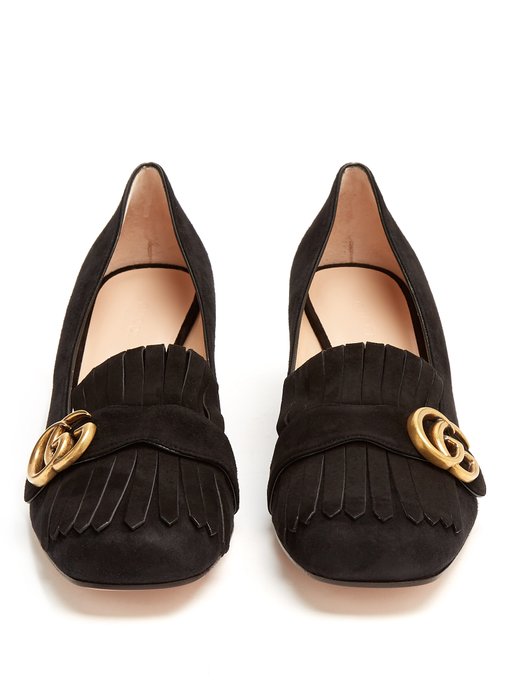 GUCCI Marmont Fringe Suede 55Mm Loafer, Black | ModeSens