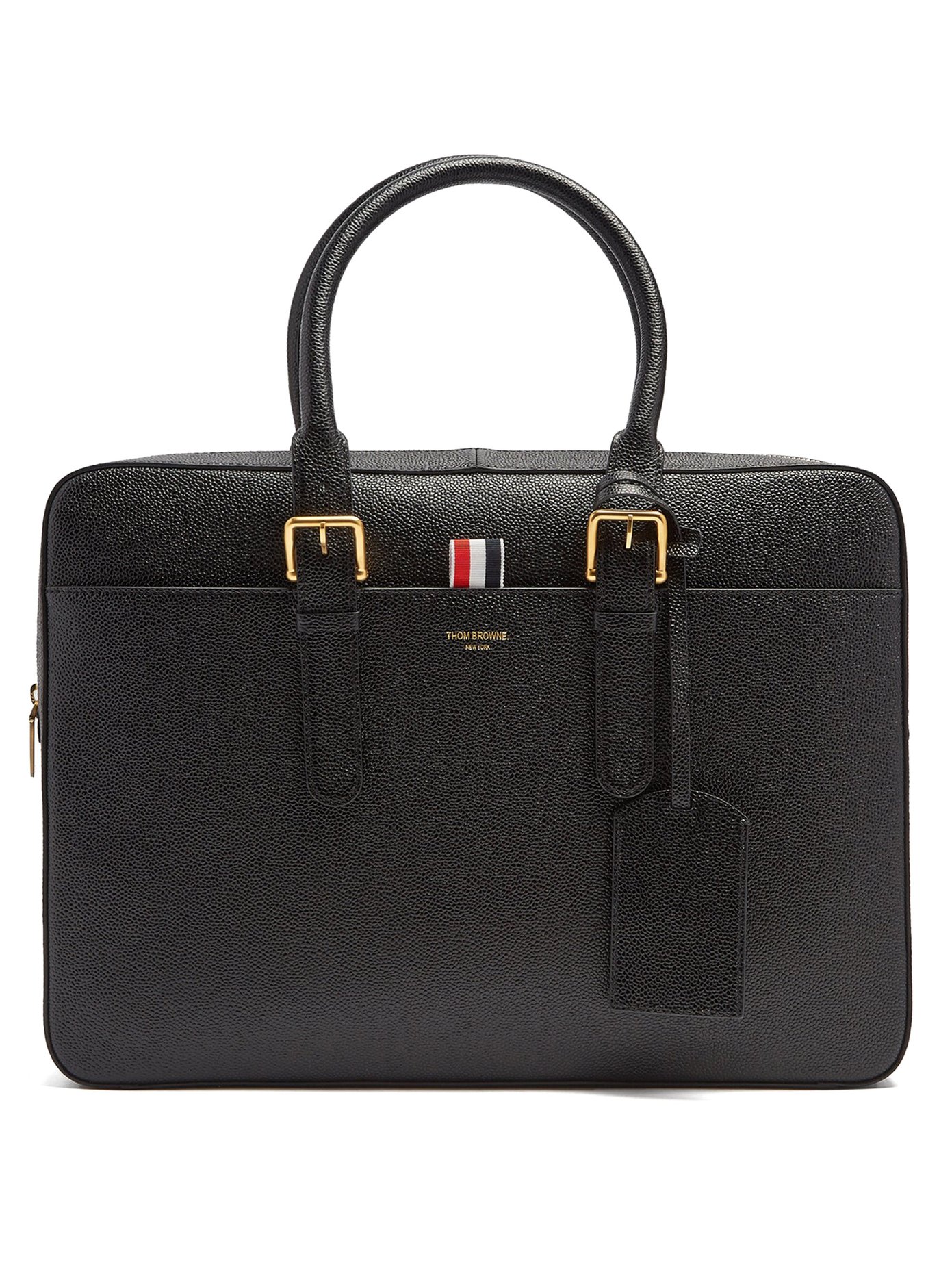 톰 브라운 서류 가방, 페블 가죽 - 블랙 Thom Browne Black Pebbled-leather briefcase