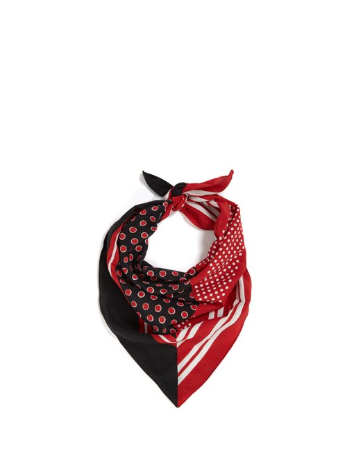 Stripe and polka-dot print silk scarf 