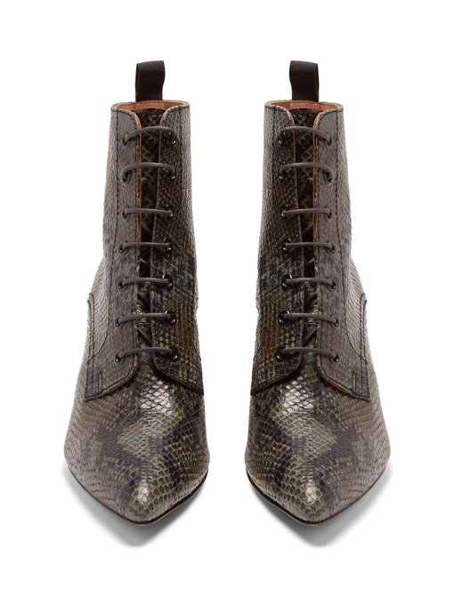 snakeskin lace up boots