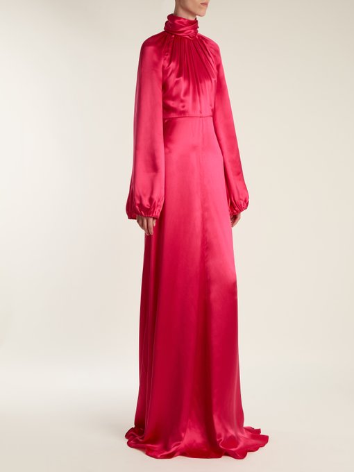 High-neck gathered silk-blend satin gown | Gucci | MATCHESFASHION US