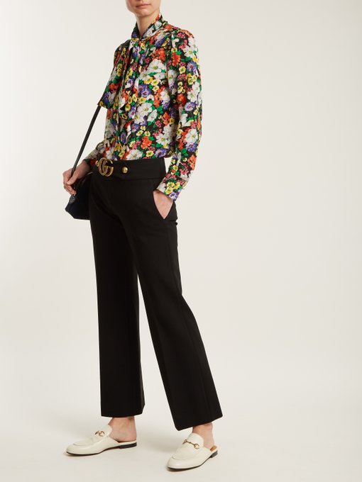 Gucci GG wool and silk-blend cady kick-flare trousers