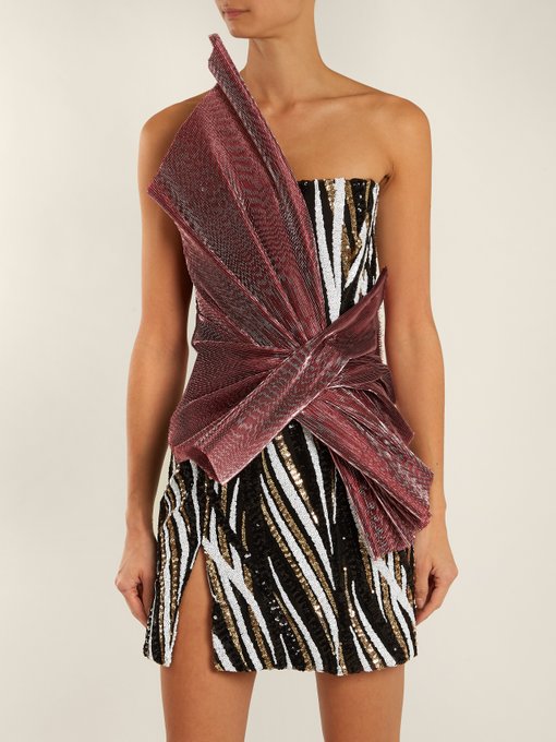 Asymmetric sequin-embellished strapless mini dress | Halpern ...
