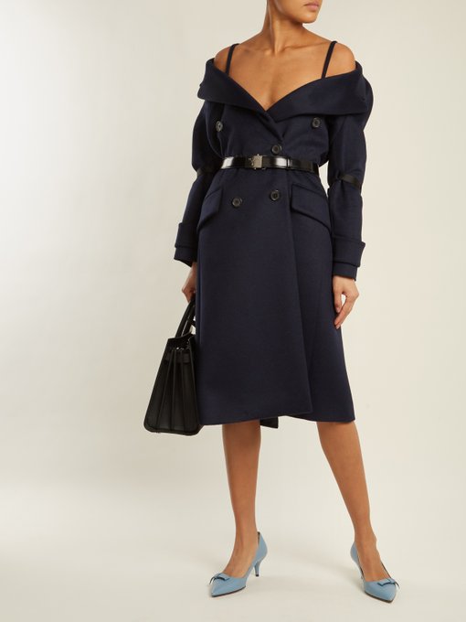 Off-the-shoulder wool-blend coat 