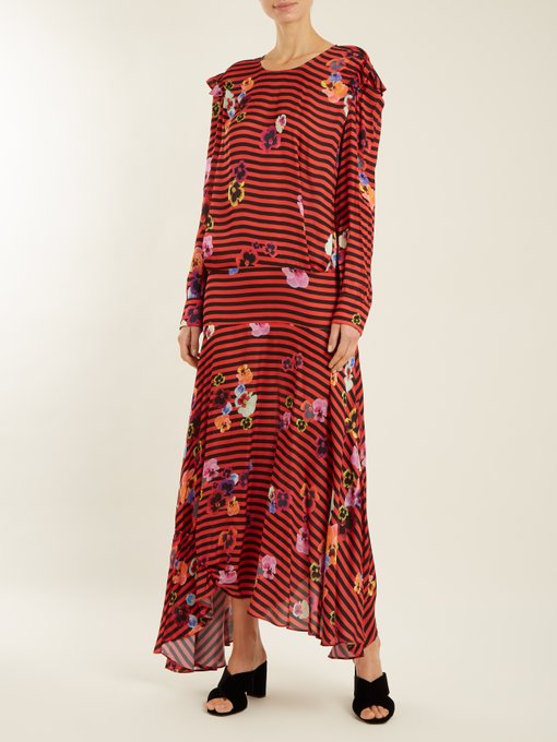 Aaliyah pansy-print and striped crepe dress展示图