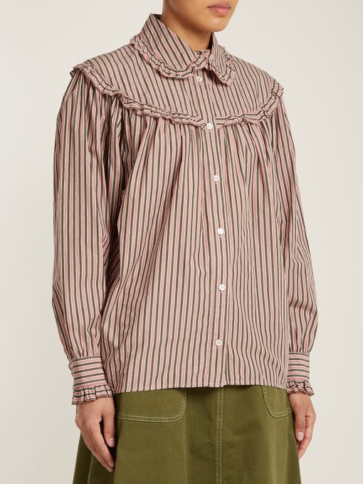 Striped frill-trimmed cotton shirt | Alexachung | MATCHESFASHION US