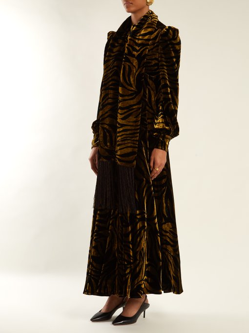 Plimpton zebra-print panelled velvet dress展示图