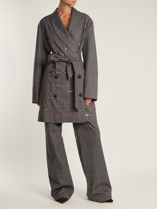 Violet double-breasted checked cotton jacket展示图
