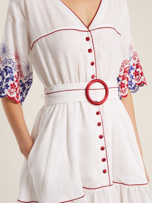 Belted embroidered linen dress展示图