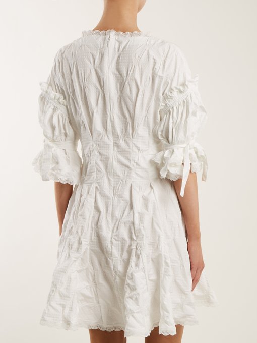 Lace-trimmed smocked gingham-jacquard dress展示图