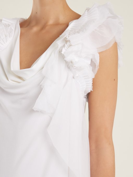 Ruffle-trimmed cowl-neck crepe dress展示图