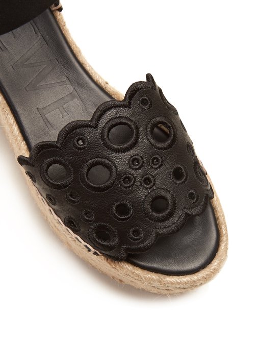 Broderie-anglaise leather flatform espadrilles展示图