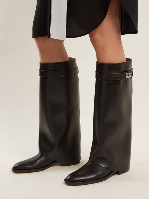 Shark Lock leather knee-high boots 