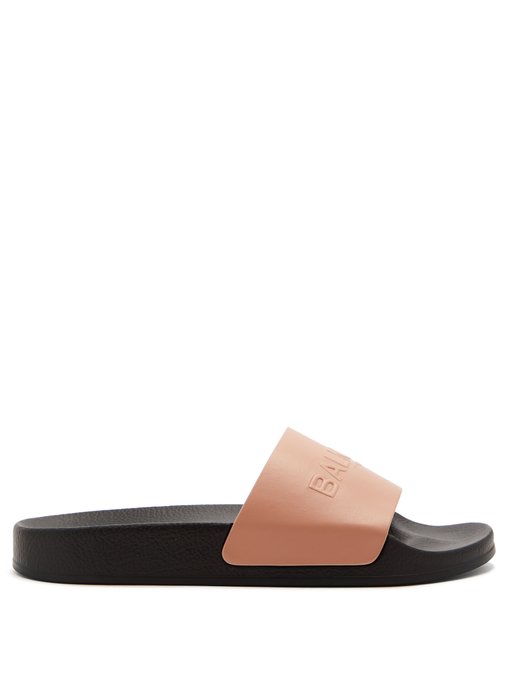 Leather embossed rubber slides 