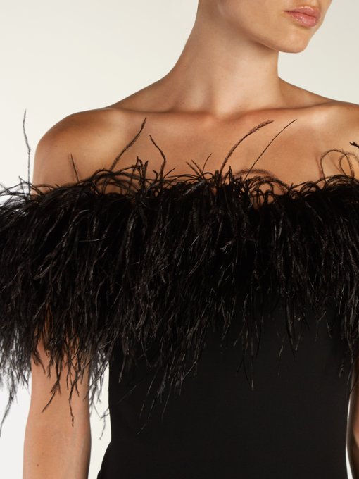 Off The Shoulder Ostrich Feather Trimmed Dress Saint Laurent Matchesfashion Us