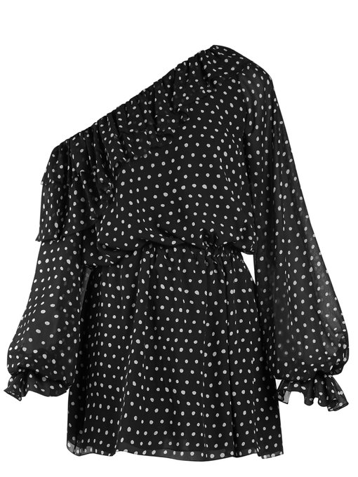 Polka-dot print one-shoulder georgette dress | Saint Laurent ...