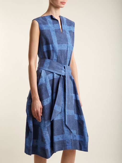 Lotus checked tie-waist cotton dress展示图