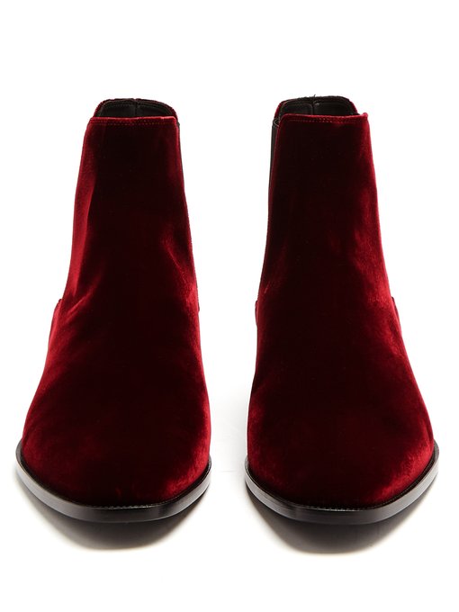 red velvet chelsea boots