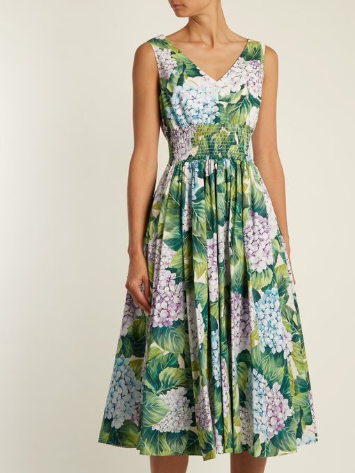 Hydrangea-print sleeveless cotton-poplin dress | Dolce & Gabbana ...