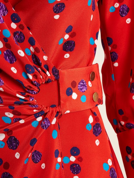 Polka-dot print silk-crepe wrap dress展示图