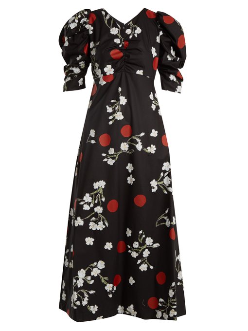 Isa Arfen Wow Obliterated Blossom-print ruched cotton dress