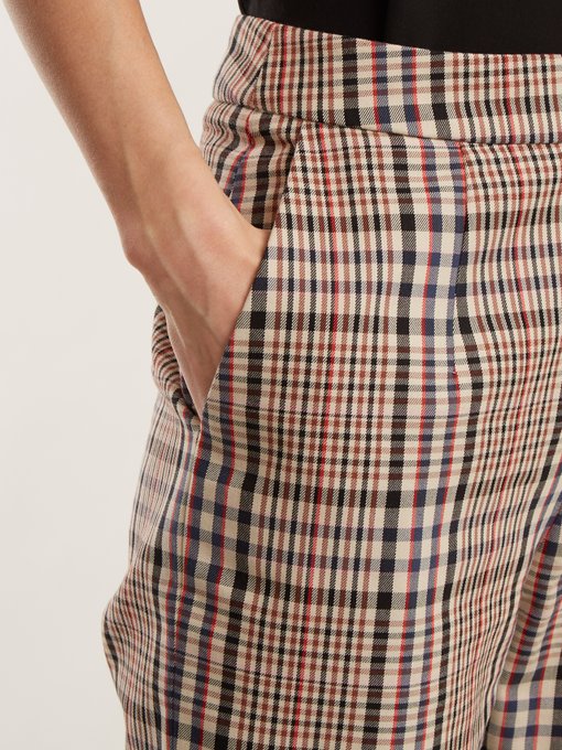 High-rise straight-leg checked cotton trousers展示图