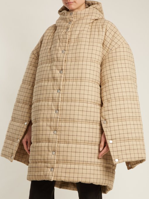 Checked funnel-neck quilted-cotton coat展示图